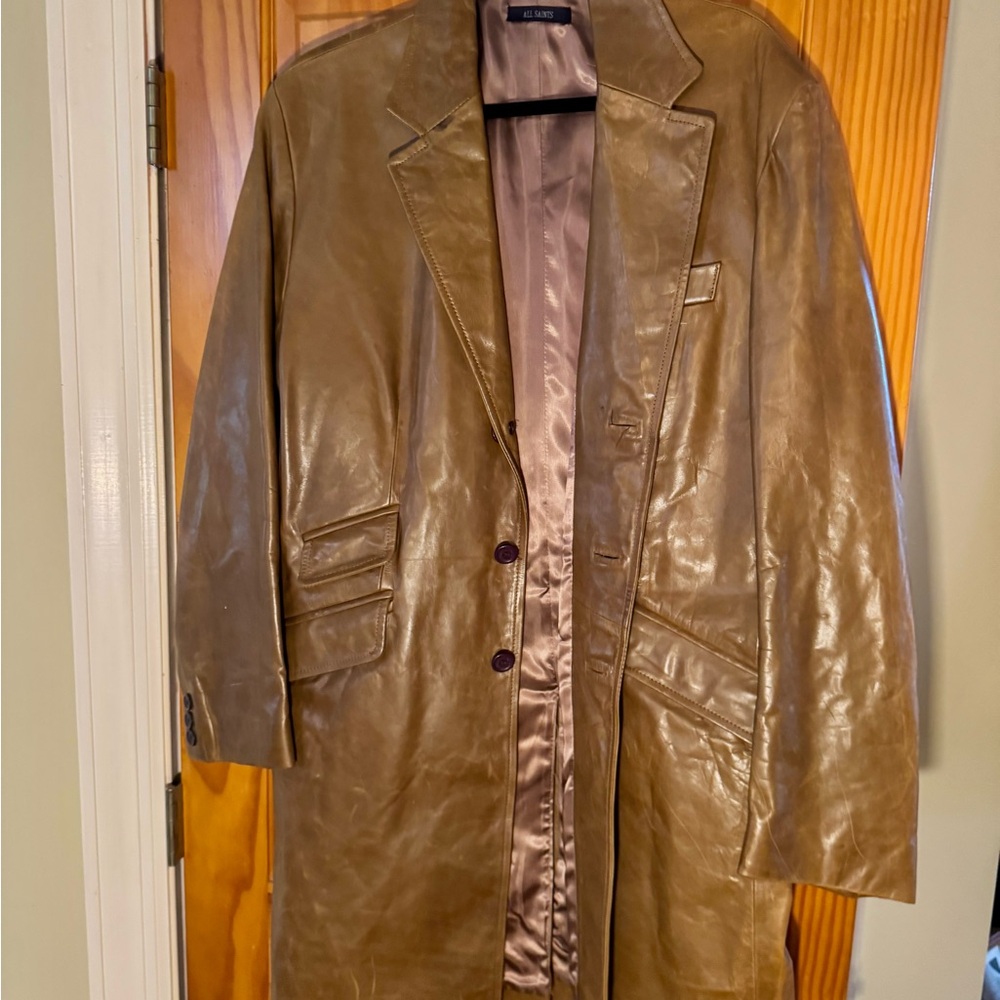 Vintage 90s All Saints Brown Leather Coat In excellent, unworn condition.